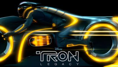 Poster for Tron Legacy with yellow cycle