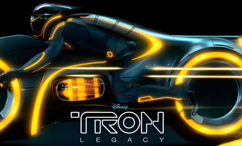 Poster for Tron Legacy with yellow cycle