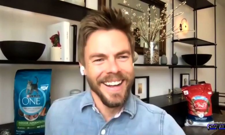 Derek Hough smiling and looking left