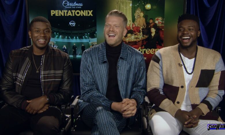 Pentatonix's Matt Sallee, Scott Hoying and Kevin Olusola laugh during our interview in a three person shot