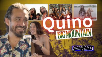 Guest Quino of Big Mountain and correspondent Silvia Kal are shown in front with three boxes that have images from the music video clips being showcased on the episode.