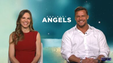 All smiles! Hilary Swank and Alan Ritchson during our interview.