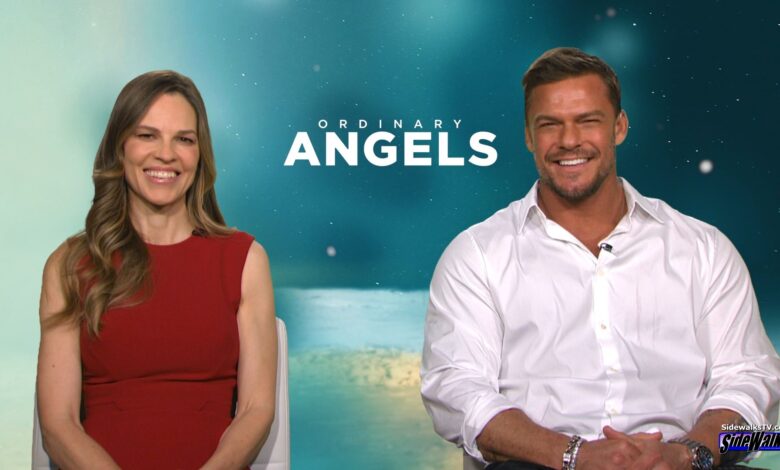 All smiles! Hilary Swank and Alan Ritchson during our interview.