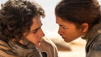 TIMOTHÉE CHALAMET as Paul Atreides and ZENDAYA as Chani