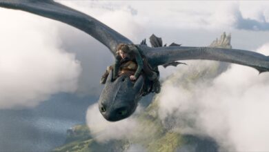 Night Fury dragon, Toothless, and Hiccup (Mason Thames)