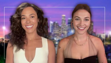 Jessica Camacho and Violett Beane in front of a city background