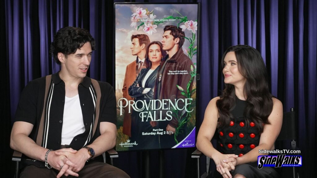 Katie Stevens and Lachlan Quarmby look at each other