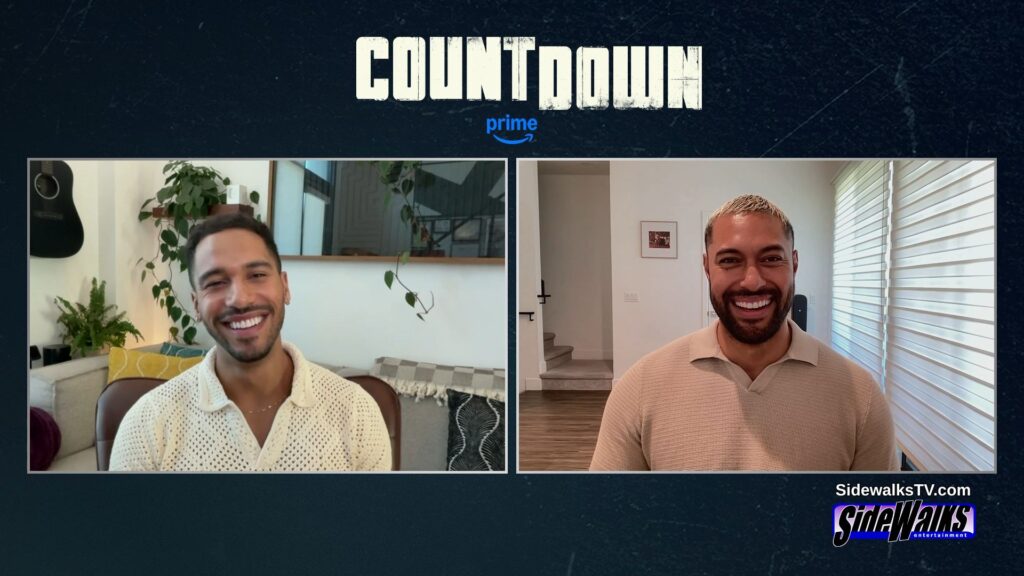 Elliot Knight and Uli Latukefu in a two box with the Countdown logo