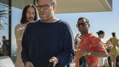 Keanu Reeves as Gabriel, Seth Rogen as Jeff, and Aziz Ansari as Ari