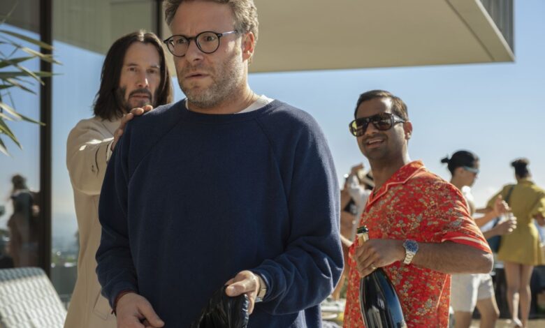Keanu Reeves as Gabriel, Seth Rogen as Jeff, and Aziz Ansari as Ari