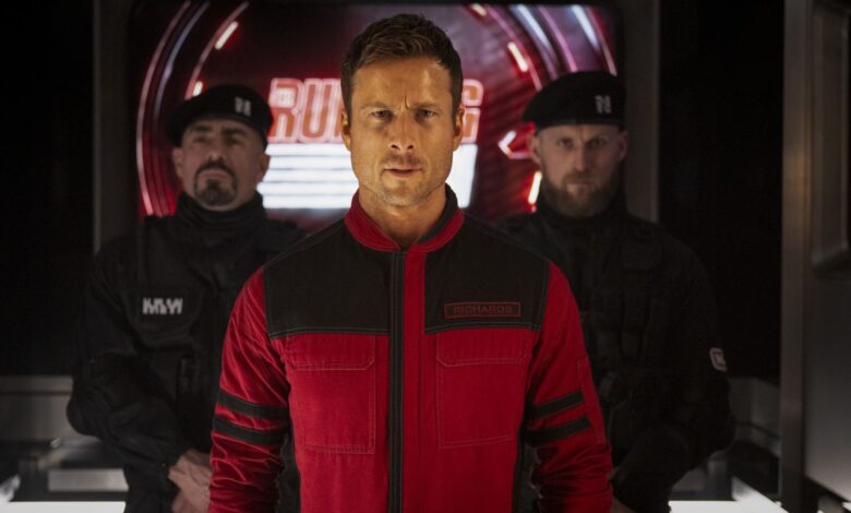 Glen Powell in a still from "The Running Man"