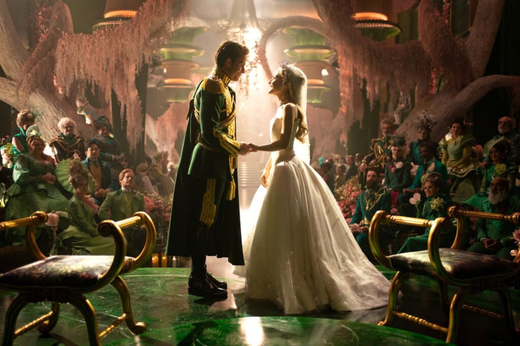 Jonathan Bailey is Fiyero and Ariana Grande is Glinda in a still from Wicked: For Good