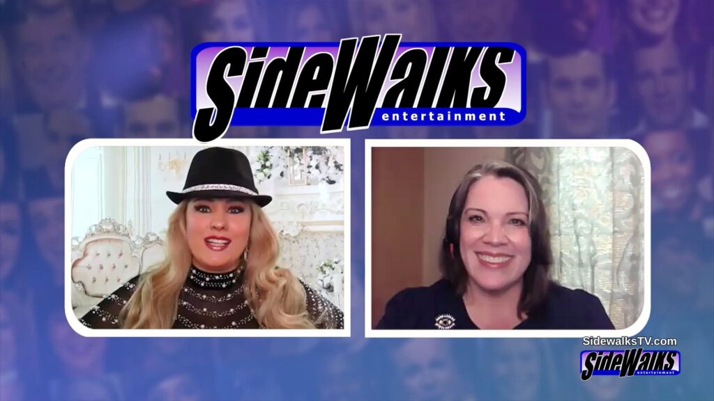 Darcy Donavan and host Cindy Rhodes in a two box with the Sidewalks Logo