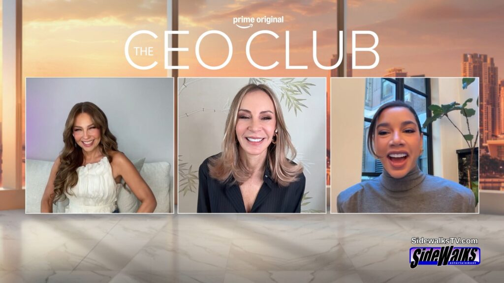 Thalia, Dee Hilfiger and Hannah Bronfman in boxes with the show logo,