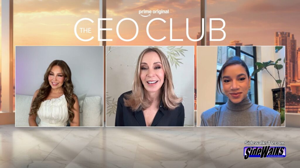 Thalia, Dee Hilfiger and Hannah Bronfman in boxes with the show logo.