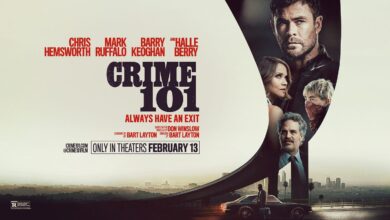 Poster for Crime 101 with faces of the actors