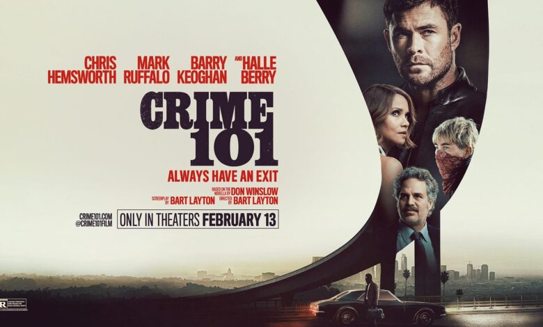 Poster for Crime 101 with faces of the actors