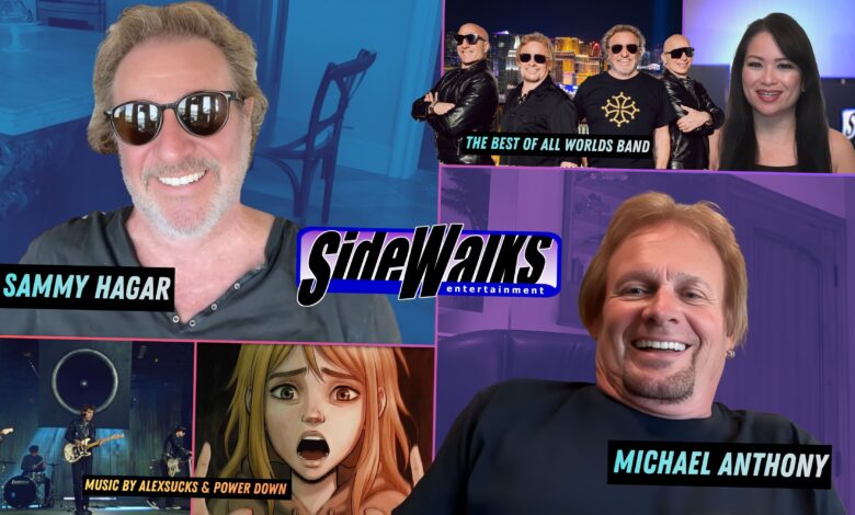 Collage with Sammy Hagar and Michael Anthony, with screen capture of Alexsucks and Power Down.