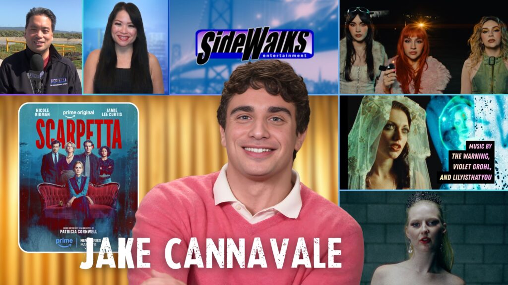 Collage with Jake Cannavale, hosts, and music stars The Warning, Violet Grohl, and Lilyisthatyou.