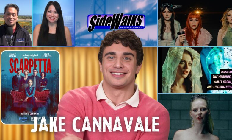 Collage with Jake Cannavale, hosts, and music stars The Warning, Violet Grohl, and Lilyisthatyou.