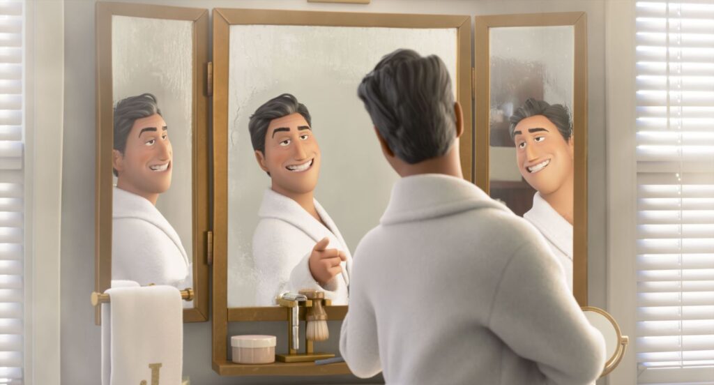 Jerry looking at himself in mirrors.