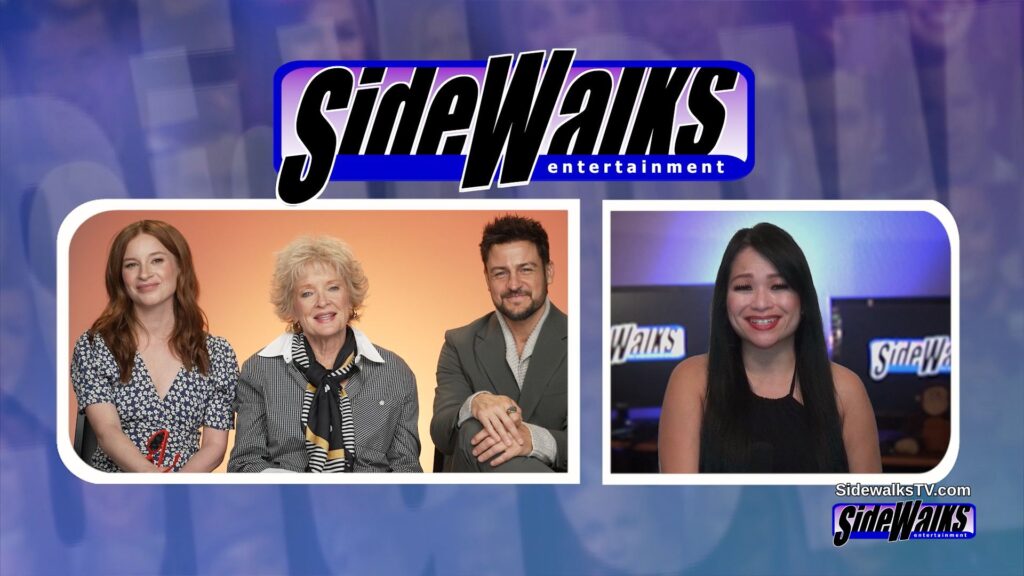 Split screen with Stacey Farber, Christine Ebersole, & Tyler Hynes and host Lori Rosales.