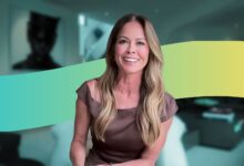 Brooke Burke with a wavy color line behind her