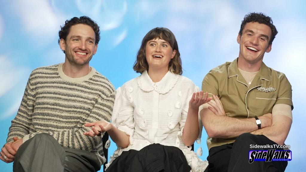 Laurie Davidson, Ella Bruccoleri, and Dónal Finn smiling during interview