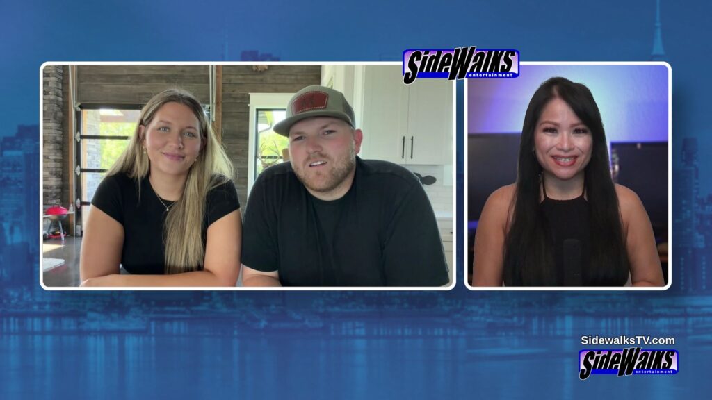 Split screen with Kacie Adkison and Cole McBee on left and host Lori Rosales on right with the Sidewalks logo.