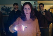 Colman Domingo is Hugo Wakefield, Tommy Martinez is Santiago, Emily Blunt is Margaret Fairchild, and Josh O'Connor is Dr. Daniel Kellner in a still of "Disclosure Day."