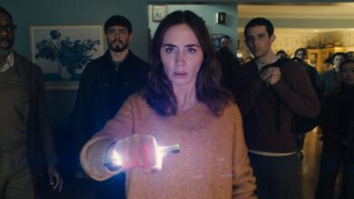 Colman Domingo is Hugo Wakefield, Tommy Martinez is Santiago, Emily Blunt is Margaret Fairchild, and Josh O'Connor is Dr. Daniel Kellner in a still of "Disclosure Day."