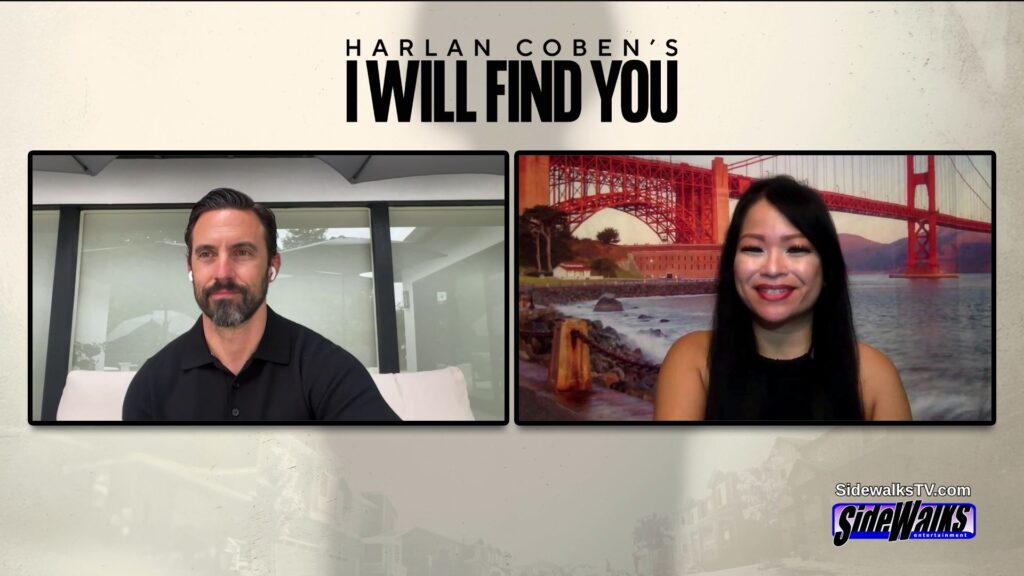 Split screen with Milo Ventimiglia and host Lori Rosales with the show title on top.