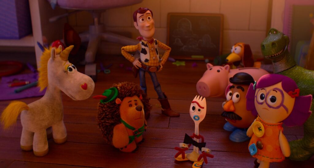 Woody and friends standing and looking.