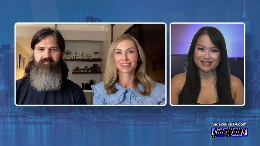 Split screen with Jep and Jessica Robertson and host Lori Rosales