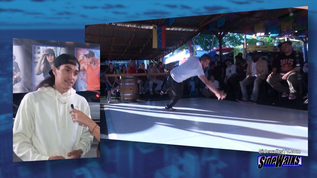 Split screen with Leon Than a Lion and a contestant in the Dance Battle