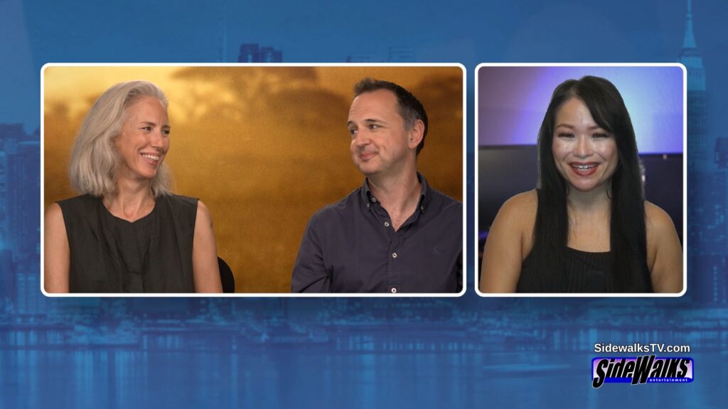 Split screen with filmmakers Sophie Darlington & Simon Blakeney and host Lori Rosales.
