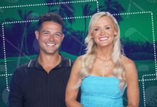 Wells Adams and Blair O'Neal with a golf course behind them