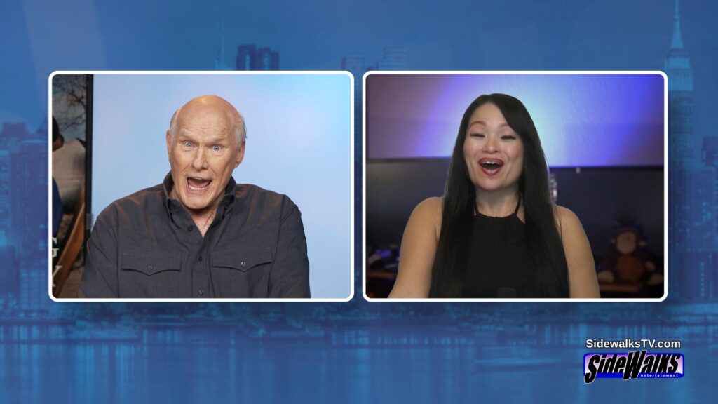 On a split screen. both Terry Bradshaw and host Lori Rosales with surprise looks.